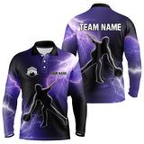 Maxcorners Purple Lightning Thunder Bowling Shirts For Men Custom Team Bowling Polo, Quarter Zip Jerseys