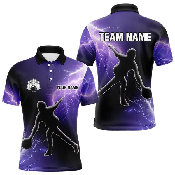 Maxcorners Purple Lightning Thunder Bowling Shirts For Men Custom Team Bowling Polo, Quarter Zip Jerseys