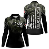 Maxcorners Black Green Camo Mens Disc golf polo shirts custom American Flag patriotic team disc golf jerseys