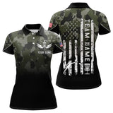 Maxcorners Black Green Camo Mens Disc golf polo shirts custom American Flag patriotic team disc golf jerseys