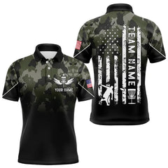 Maxcorners Black Green Camo Mens Disc golf polo shirts custom American Flag patriotic team disc golf jerseys MT0510