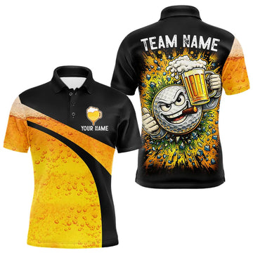 Maxcorners Custom Yellow Funny Beer Golf Polo Shirts For Men, golf outfits for men, Personalized golf gifts