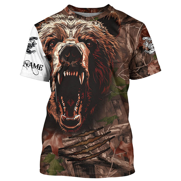 Maxcorners Bear Hunting Camo Customize Name 3D All Over Printed Shirts Personalized Hunting gifts LM2608