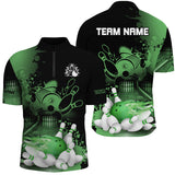 Maxcorners Black and Green Flame Bowling Shirts Custom Bowling Team League Jerseys, Gift For Bowlers