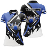 Maxcorners Black, White And Blue Bowling Jersey Customized Name 3D Shirt