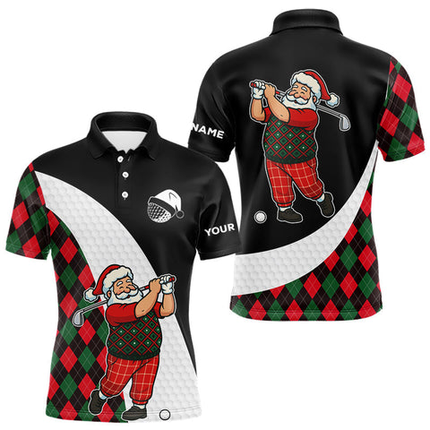 Maxcorners Funny Santa Golf Christmas Mens Polo Shirt green and red argyle pattern Custom Golf outfit For Men LM1411
