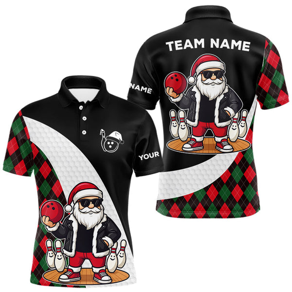 Maxcorners Funny Santa Christmas Bowling Shirts For Men green and red argyle pattern Custom Team Bowling outfit TU1011