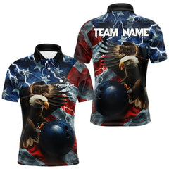 Maxcorners American Flag Eagle Lightning Thunder Bowling Shirts For Men Custom Patriotic Bowling Team Jerseys TU1011