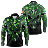 Maxcorners Personalized Green Shamrock Pattern Skull Men Golf Polo Shirts Custom St Patrick Day Mens Golf Tops