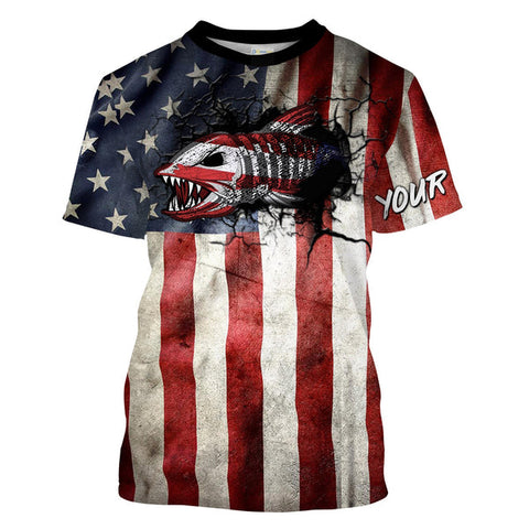 Maxcorners Fish Reaper American Flag Fishing 3D Shirts Customize Name