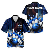 Maxcorners Black And Blue Men'S Bowling Outfits Custom Team Mens Bowling Polo, Quarter Zip Shirts LM123