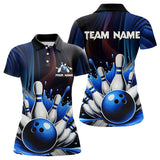 Maxcorners Black And Blue Men'S Bowling Outfits Custom Team Mens Bowling Polo, Quarter Zip Shirts LM123