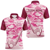 Maxcorners Pink Camo Mens Golf Polo Shirts custom golf outfit for mens, team golf shirt