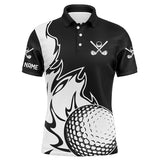 Maxcorners Black and White Flame Golf ball Fire Mens Golf Polo Shirt custom golf outfit for mens, best golf gifts