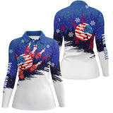 Maxcorners Christmas Bowling Santa pins American Flag Personalized All Over Printed Shirt For Women