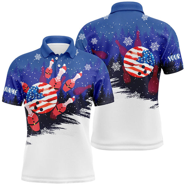 Maxcorners Christmas Bowling Santa Pins American Flag Customized Name And Team Name 3D Shirt