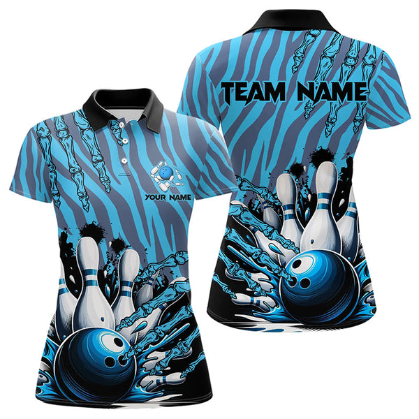 Maxcorners Funny Claw Blue Camo Men'S Bowling Outfits Custom Bowling Polo, Quarter Zip Shirts Team Jerseys LM123