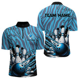 Maxcorners Funny Claw Blue Camo Men'S Bowling Outfits Custom Bowling Polo, Quarter Zip Shirts Team Jerseys LM123