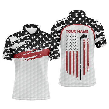 MaxCorners Golf American Flag Patriotic White Golf Customized Name 3D Polo Shirt Unisex