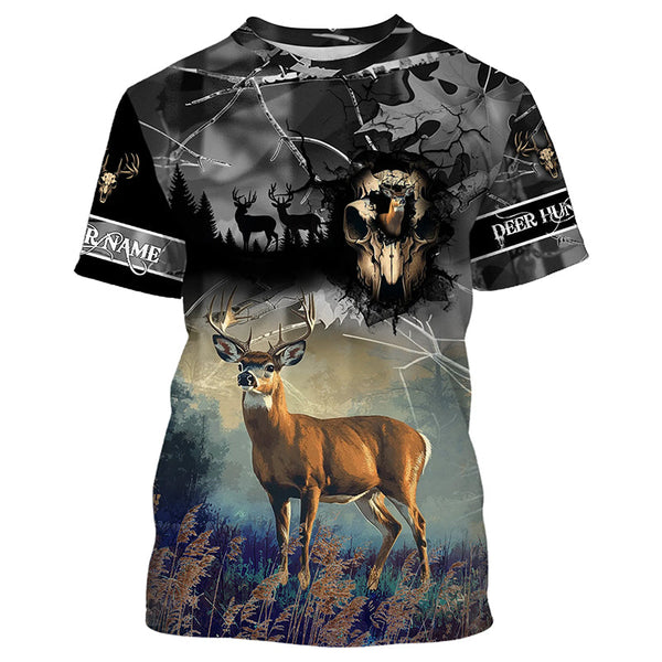 Maxcorners Deer hunting Skull camo Custom Name 3D All over print shirts - personalized hunting gifts - LM2608