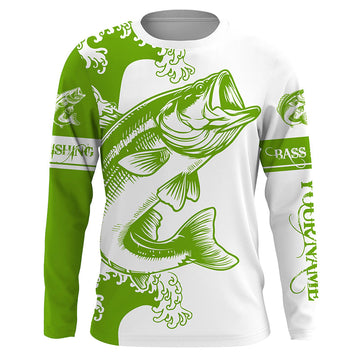 Maxcorners Largemouth Bass fishing tattoo green Custom name Bass Long sleeve fishing shirts, Long Sleeve Hooded LM0201