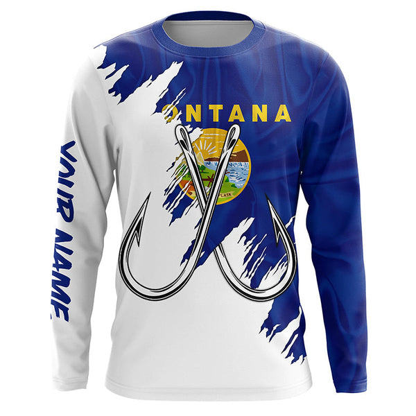 Maxcorners Montana flag MT Fishing Fish Hook UV protection custom long sleeve Patriotic fishing apparel MT2108