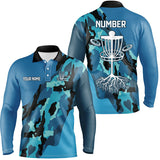 Maxcorners Blue Camo Mens golf polo shirts custom name and number disc golf team jerseys, frisbee golf shirts