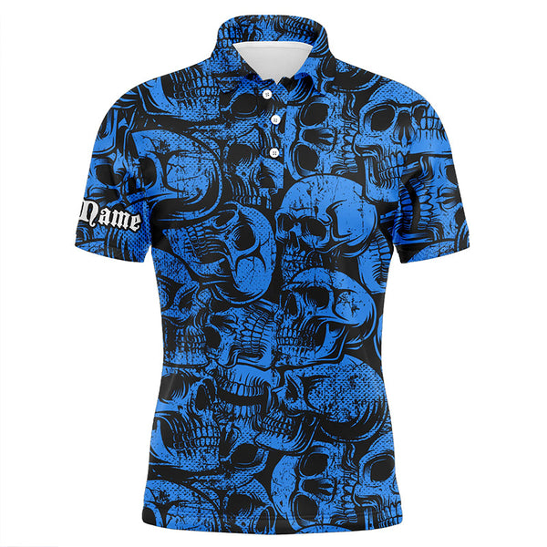 Maxcorners Blue skull camo pattern Mens golf polo shirt custom cool golf shirts for men