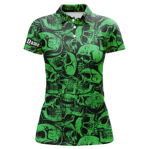 Maxcorners Green skull camo pattern Women golf polo shirt custom cool golf shirts for ladies, best golf gifts