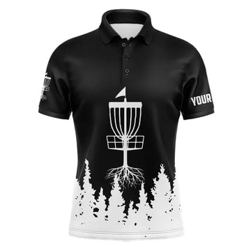 Maxcorners Black and White Disc Golf Basket Mens Disc golf polo shirts custom name disc golf jerseys MT0510
