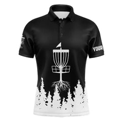 Maxcorners Black and White Disc Golf Basket Mens Disc golf polo shirts custom name disc golf jerseys MT0510
