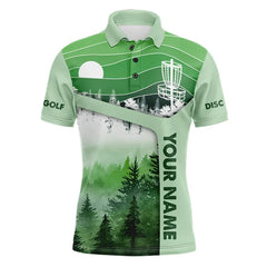 Maxcorners Mint Green Forest Retro Mens Disc golf polo shirts custom name disc golf jerseys, disc golf apparel MT0510