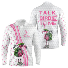 Maxcorners Funny Mens And Women Golf Polo Shirt Custom Pink And White Flamingo Shamrock Lucky Golf Shirts Talk Birdie To Me