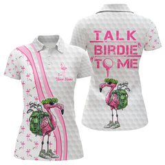 Maxcorners Funny Mens And Women Golf Polo Shirt Custom Pink And White Flamingo Shamrock Lucky Golf Shirts Talk Birdie To Me