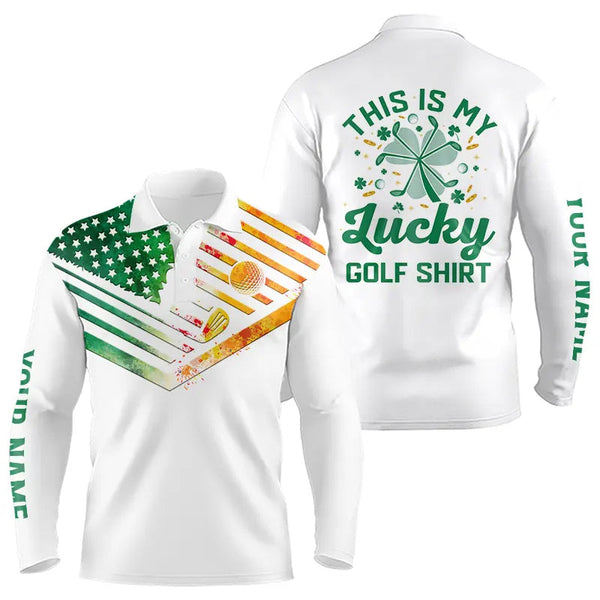 Maxcorners Irish American Flag Men And Women Golf Polo Shirts Custom St Patrick Day This Is My Lucky Golf Shirt