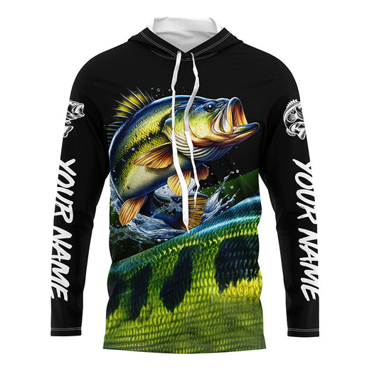 Maxcorners Custom Largemouth bass Fishing Jerseys, Personalized bass Fishing scales fishing Long sleeve shirts LM0201