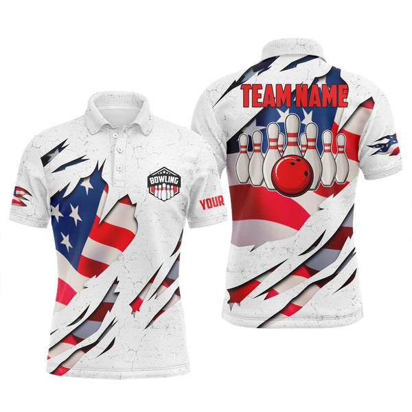 Maxcorners American Flag Patriotic Bowling Ball & Pins Customized Name And Team Name 3D Shirt