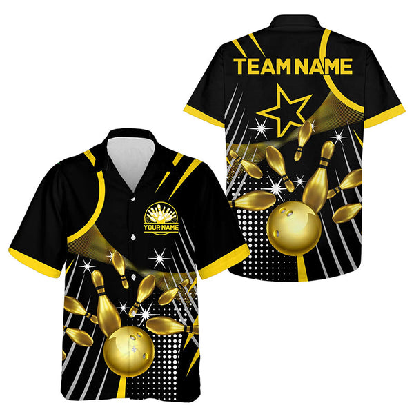 Maxcorners Funny Black And Gold Mens Bowling Polo, 1/4 Zip Shirts Custom Bowling Outfit Men Team Jerseys Lm173