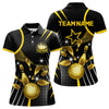 Maxcorners Funny Black And Gold Mens Bowling Polo, 1/4 Zip Shirts Custom Bowling Outfit Men Team Jerseys Lm173