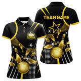 Maxcorners Funny Black And Gold Mens Bowling Polo, 1/4 Zip Shirts Custom Bowling Outfit Men Team Jerseys Lm173