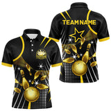 Maxcorners Funny Black And Gold Mens Bowling Polo, 1/4 Zip Shirts Custom Bowling Outfit Men Team Jerseys