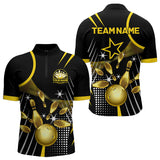 Maxcorners Funny Black And Gold Mens Bowling Polo, 1/4 Zip Shirts Custom Bowling Outfit Men Team Jerseys Lm173