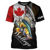 Maxcorners Walleye UV protection long sleeves fishing shirt Canada flag patriot Customize walleye fisherman gifts MT2108