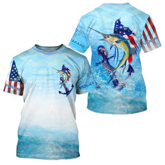 Maxcorners Sailfish fishing blue water anchor compass American flag custom long sleeve deep sea Fishing jerseys  LM2408