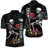 Maxcorners Bowling Ball And Pins Funny Skull Customized Name, Team Anme 3D Polo Shirt