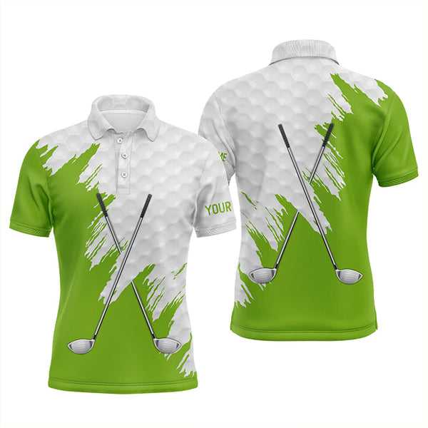 Maxcorners White golf ball pattern custom name golf clubs Mens golf polo shirts, team golf tops for men | Green