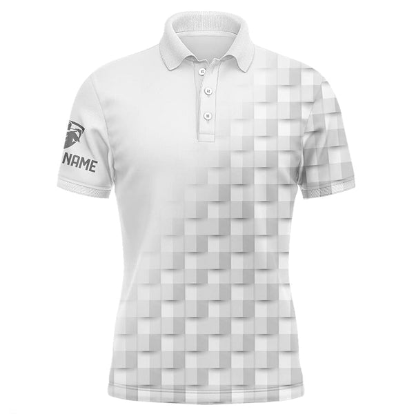 Maxcorners White and gray pattern custom name Mens golf polo shirts, golf apparel for men