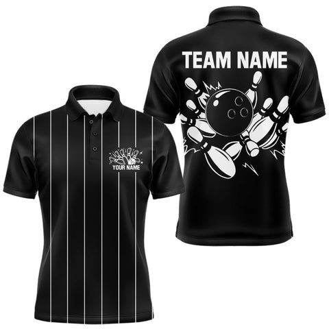 Maxcorners Black and White Plaid Bowling Polo, Quarter Zip shirts For Men Custom Bowling Team Uniform Jersey LM1610