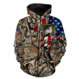 Maxcorners Custom Name Deer Skull Hunting Camo American Flag Patriotic 3D All Over Printed Clothes