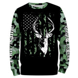 Maxcorners Custom Name Deer Hunting Legend Deer Skull Green Camo American Flag 3D All Over Printed Clothes